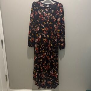 Floral Black Wrap Dress